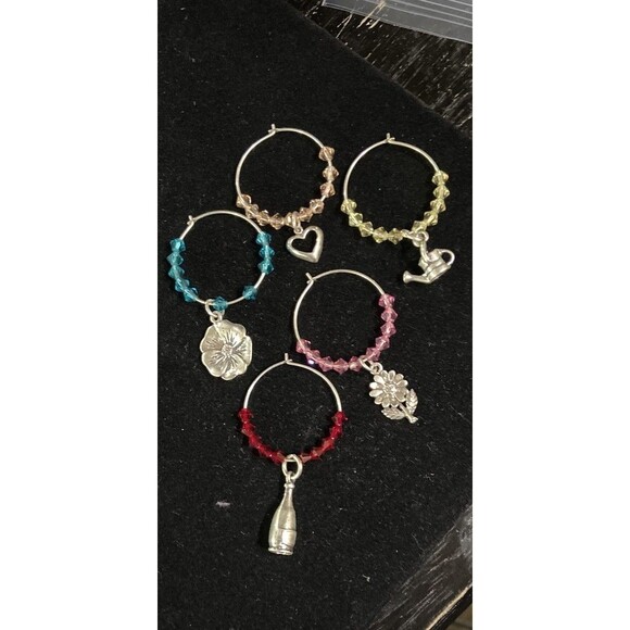 Wine Glass Charms Handcrafted Swarovski Crystal Set of 5 - Picture 1 of 5